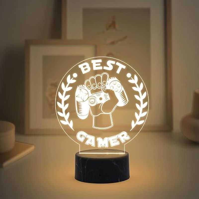 3D Illusion Best Gamer Console icon Logo Night Lamp with Warm White Light Gift for Gamers & Bedroom Living Room Décor Light